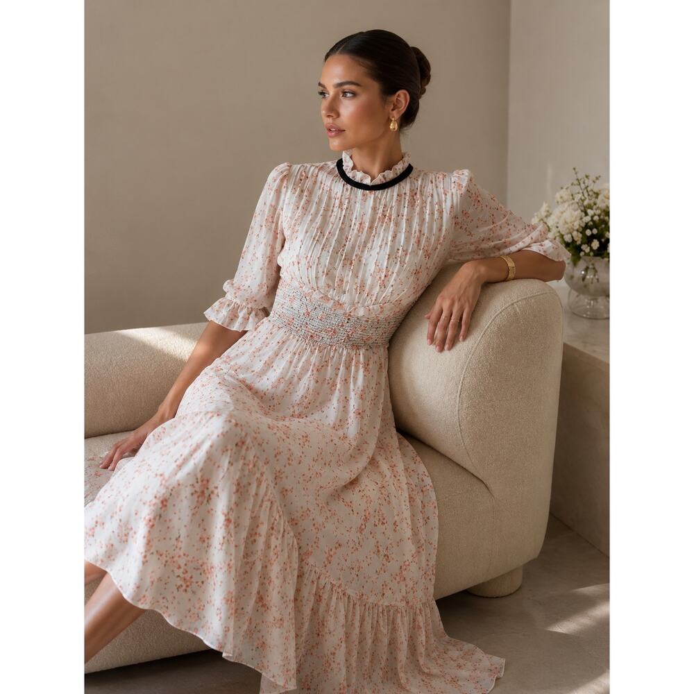 Lug Von Siga Gabriella Floral Print Smocked Open-Back Midi Dress 34/US2 - Picture 2 of 12